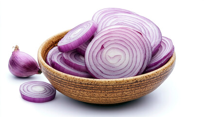 Onion slices in a ceramic bowl isolated