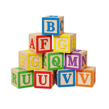 Colorful alphabet blocks stacked in a pyramid isolated on transparent background