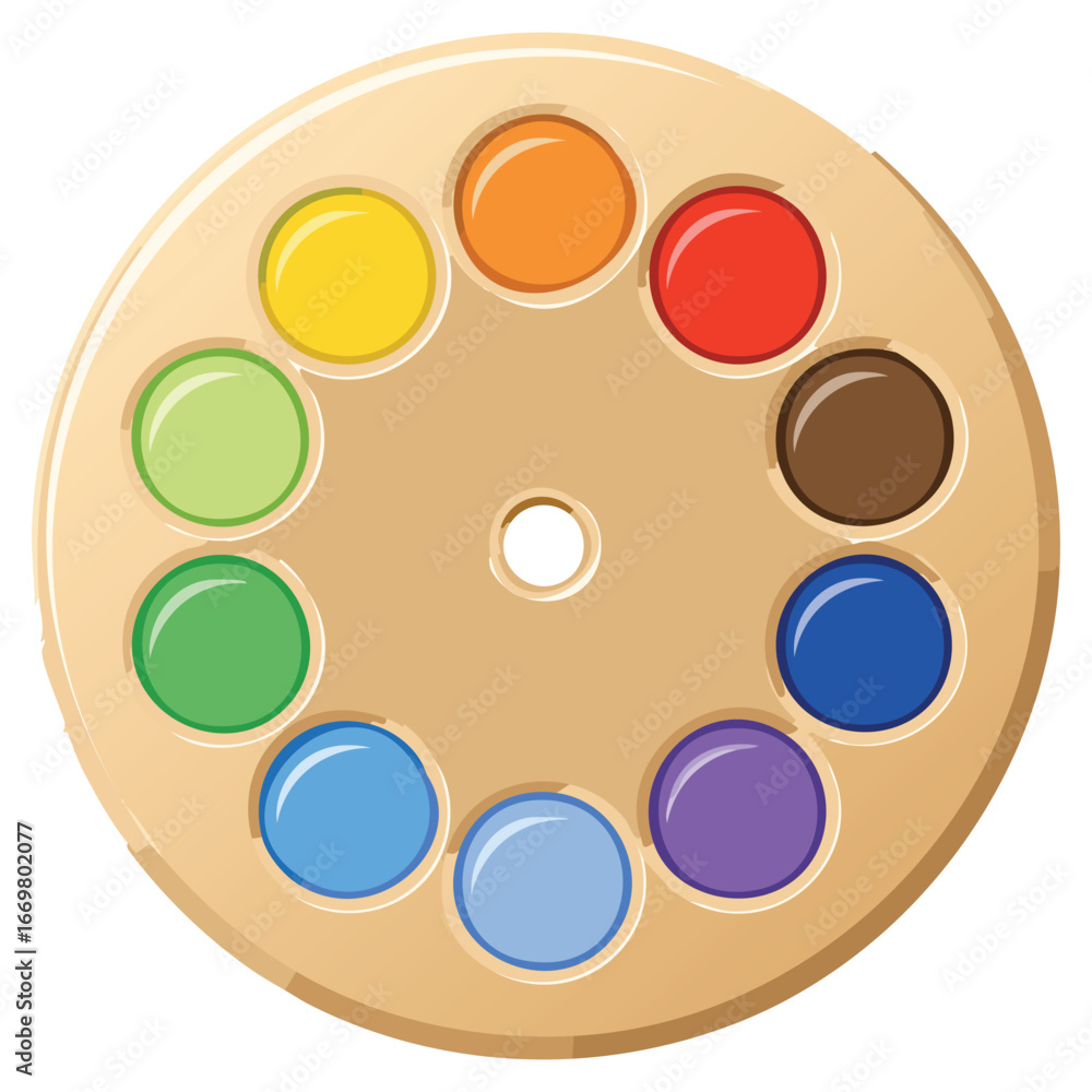 Poster a sleek and professional vector icon of a palette with a thumb hole, designed for a variety of digit