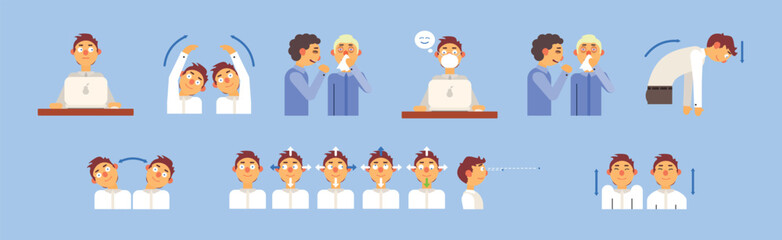 Office Syndrome Man Infographics Template Vector Set