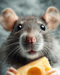 adorable mouse with a cheese in his hands