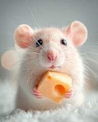adorable mouse with a cheese in his hands