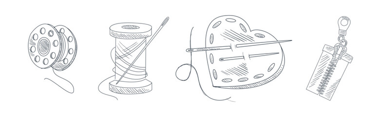 Sewing Hand Drawn Object and Tool Vector Set