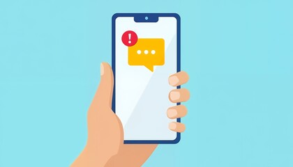 Hand holding smartphone with notification message alert