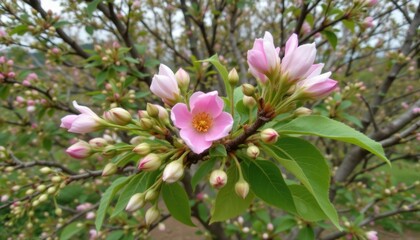 Obraz premium a tree with new buds in full bloom.