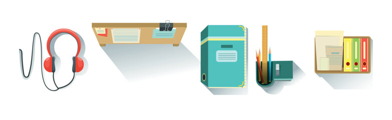 Different Workplace Object and Workflow Items Vector Set