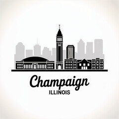 Fototapeta premium Champaign Illinois Skyline Silhouette — A University City in Central Illinois Vector Illustration