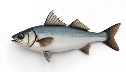 Fototapeta premium Silver blue fish with brown fins and tail aquatic seafood