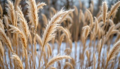 Fototapeta premium selloan cortaderia or pampas grass in a bohemian style setting, background: abstracted natural background of dry reeds, style: dry reeds, wintertime fluffy long grass stems