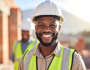 Smiling construction worker outdoors
