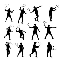 Tennis Player Silhouettes &ndash; Vector Icons of Racket Sport Movements