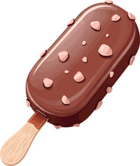Delicious chocolate ice cream bar covered in nuts on a stick vector