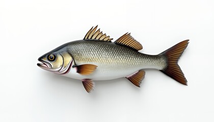 Detailed realistic fish with scales and fins on a white background aquatic wildlife