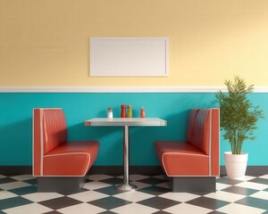 retro diner ambiance with playful colors and nostalgic design