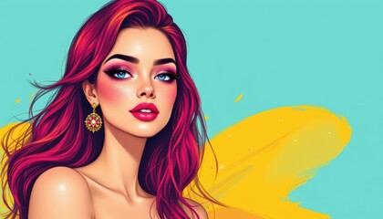 create a vibrant and eye catching fashion portrait of a woman in a cheerful, cartoon style illustration