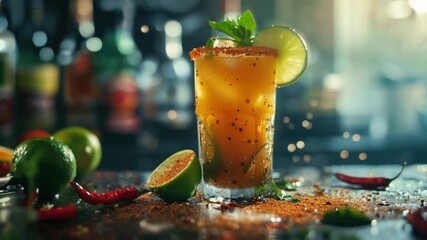 A refreshing cocktail with a lime garnish and a slice of lime, perfect for a summer evening or as a unique beverage to serve at your next gathering - Powered by Adobe