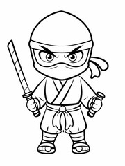 Cartoon Ninja Warrior Ready for Action A Line Art Depiction of a Skilled Martial Artist