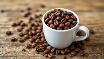 Fototapeta premium roasted beans in a coffee cup.
