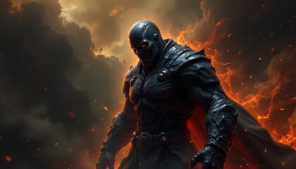 create an impactful image featuring a dark epic gaming character in the center of the position, set against a dramatic background that conveys power and mystery