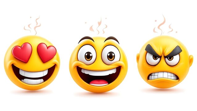 Collection of colorful 3D emoji faces showing love, joy, sadness, anger, surprise, and other emotions. Perfect for social media, chat, and digital communication designs