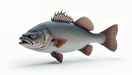 Fototapeta premium Gray scaled fish with orange fins and tail aquatic marine life
