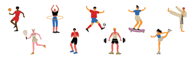 People in Sport Do Different Physical Activity Vector Set
