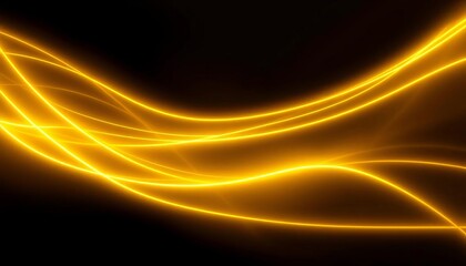 Abstract neon yellow energy streams on black background, glowing lines, illustration, space