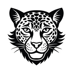 Bold black and white illustration of a fierce jaguar head with detailed spots
