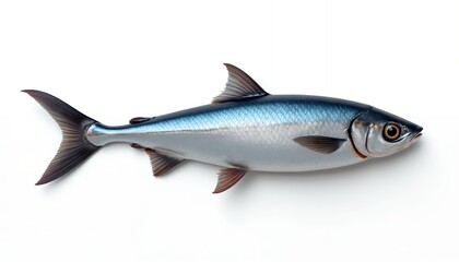 Fototapeta premium Silver blue fish with detailed scales and fins seafood aquatic