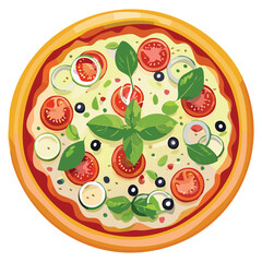 A simple line art illustration of a pizza, capturing the essence of a favorite dish in a clean, accessible manner.