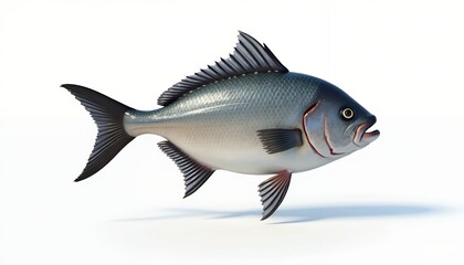 Fototapeta premium Silver scaled fish with dark fins and open mouth marine life aquatic animal