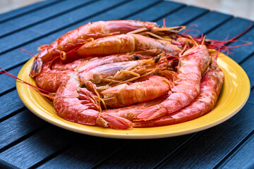 Grilled Shrimp Plate, Jumbo Prawns Seafood Dish, Rustic Table