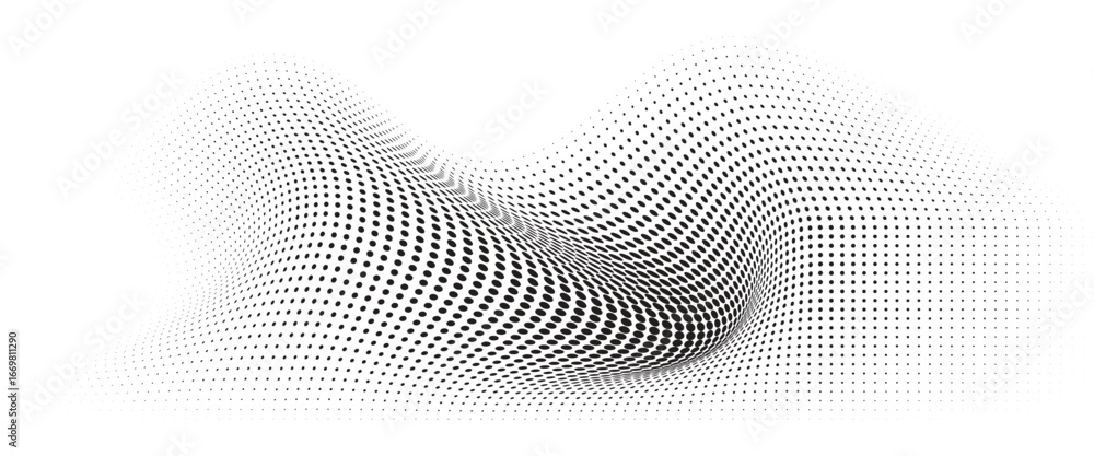 Aufkleber flowing wave dot halftone pattern: curve gradient shape on transparent background. suitable for ai, 