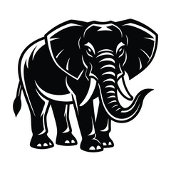 Majestic black and white stylized elephant illustration standing proudly
