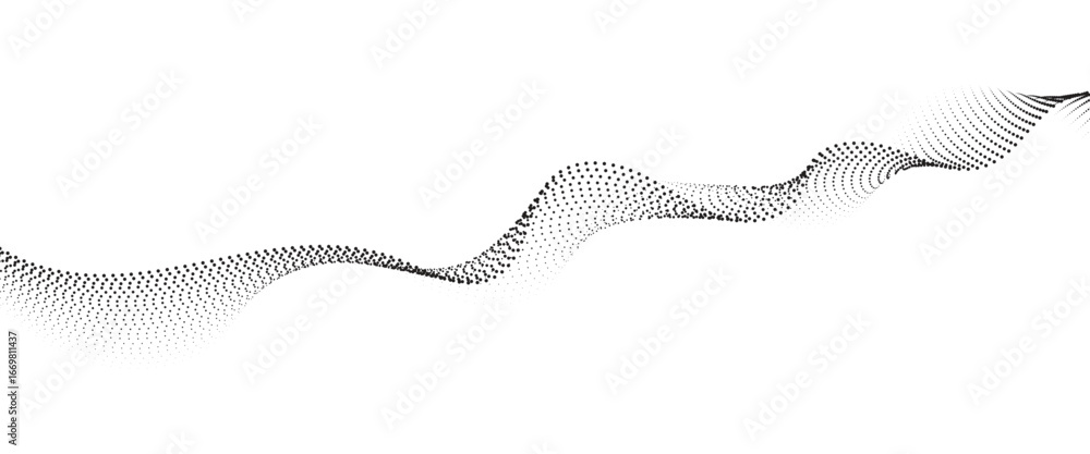 Poster flowing dot wave halftone gradient pattern on transparent background