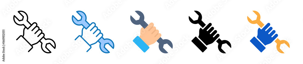 Poster wrench multiple style icons set design vector illustration.