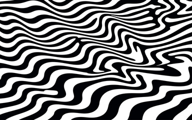 Abstract Black and White Wavy Lines: Dynamic, Modern, Optical Illusion Pattern
