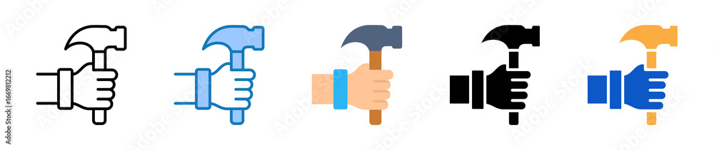 Poster hammer multiple style icons set design vector illustration.