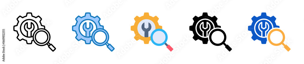 Aufkleber searching multiple style icons set design vector illustration.