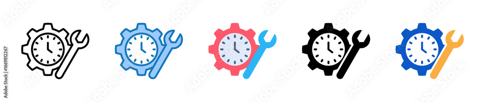 Aufkleber time management multiple style icons set design vector illustration.