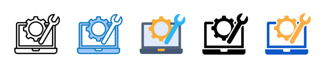 Laptop multiple style icons set design vector illustration. 