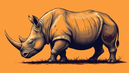 Fototapeta premium rhinoceros background: orange copy space: above and below image.