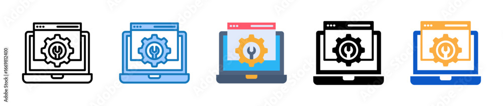 Poster laptop multiple style icons set design vector illustration.