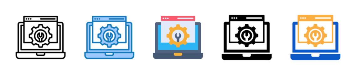 Laptop multiple style icons set design vector illustration. 