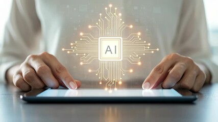 AI support technology enhances financial institutions customer service with digital interaction and efficiency shown tablet hands - Powered by Adobe