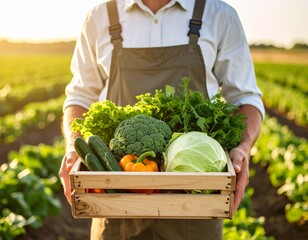 Smiling man Harvesting Fresh Vegetables in the Field