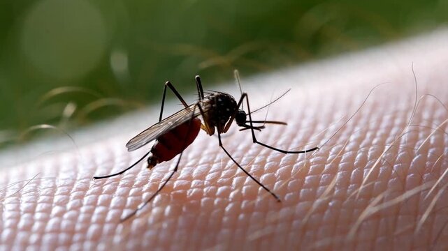 Moustique en gros plan sur la peau humaine