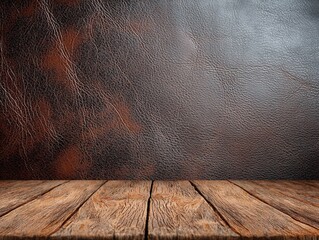 wood plank with abstract brown vintage leather background product display