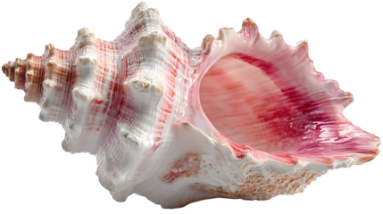 Pink and White Conch Shell, isolated on transparent background