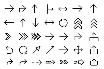 Collection of directional arrows in various styles for use in design and navigation purposes